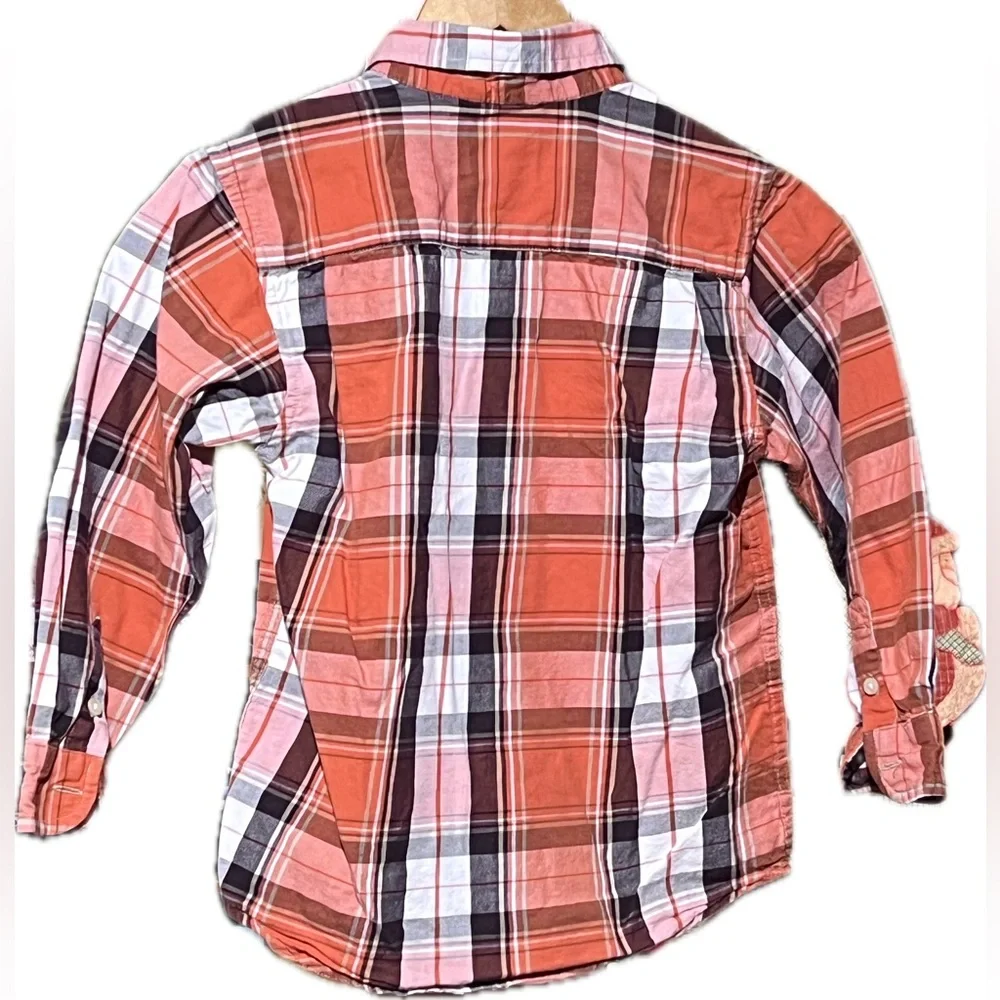 The children’s Place button down plaid, orange shirt, boys, size small 5/6 EUC